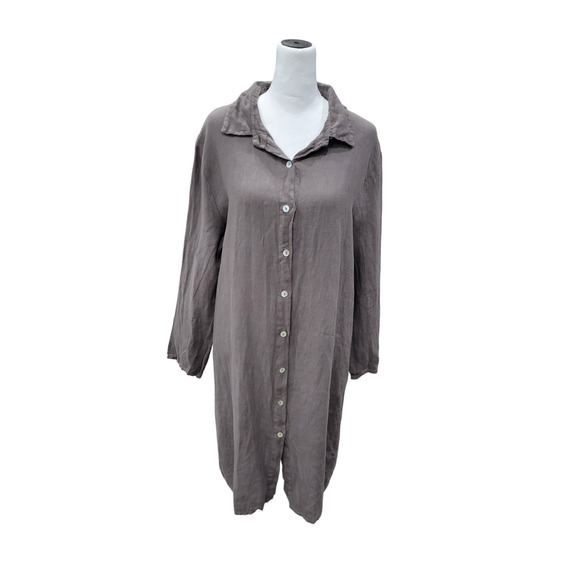 Francesca Bettini Dresses & Skirts - Francesca Bettini Linen Roll Tab Sleeve Button Front Shirt Dress Size Large Grey